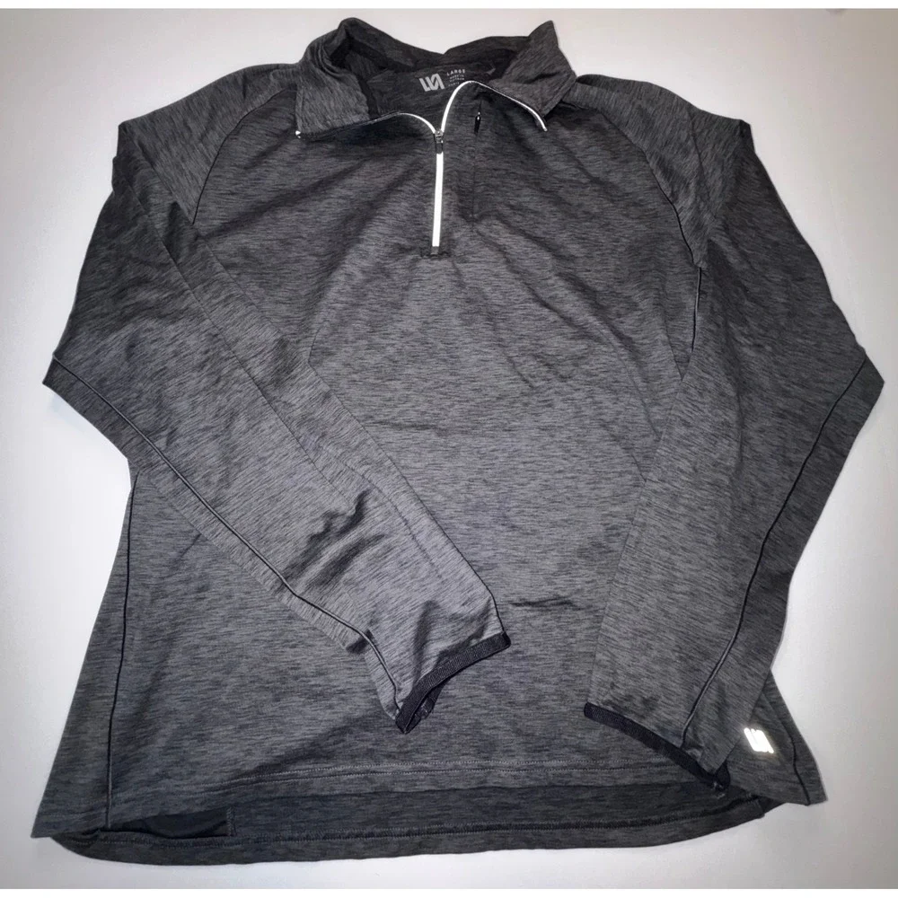 VRST Mens Quarter Zip Pullover Charcoal Gray Heather Athletic Training Top L